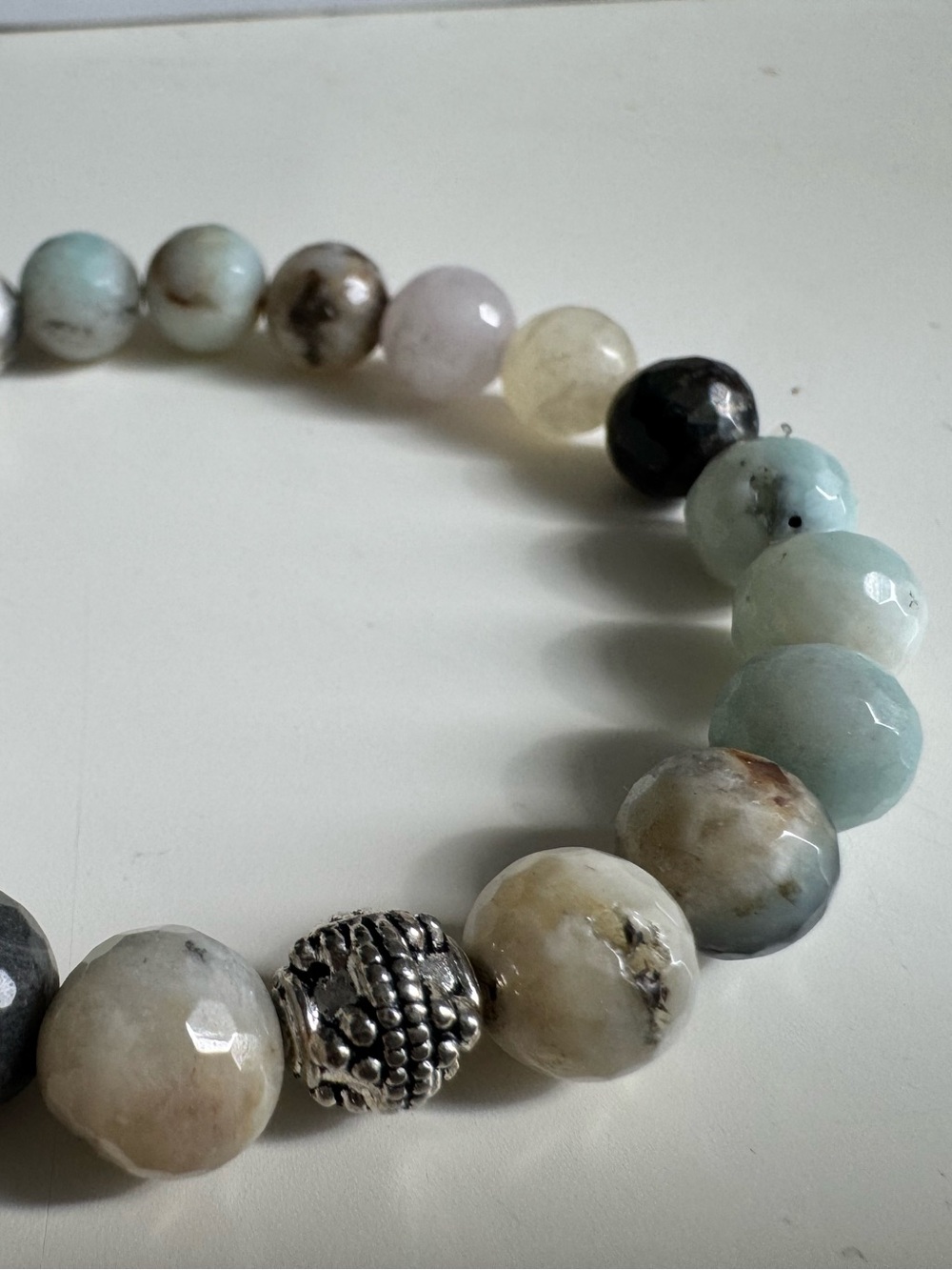 Faceted Multicolor Amazonite Bead Bracelet with Silver Accent